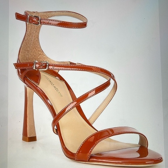 Antonio Melani Hadley Strappy Caramel  Brown Patent  Sandals High Heels Size 6.5 - Picture 1 of 6